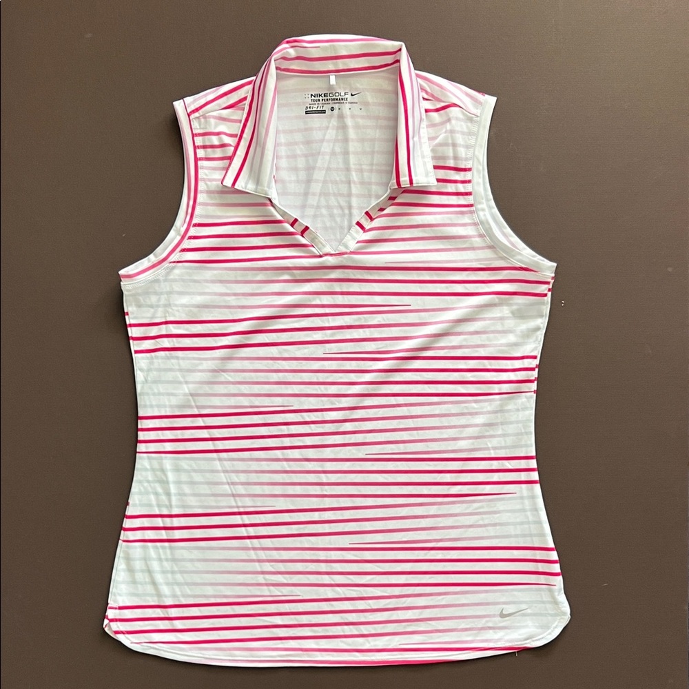 Nike Women's White and Pink Striped Tank Top
